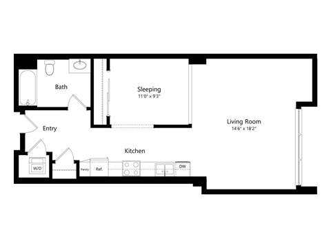 Floor plan for studio, 1 bath, 711 sqft